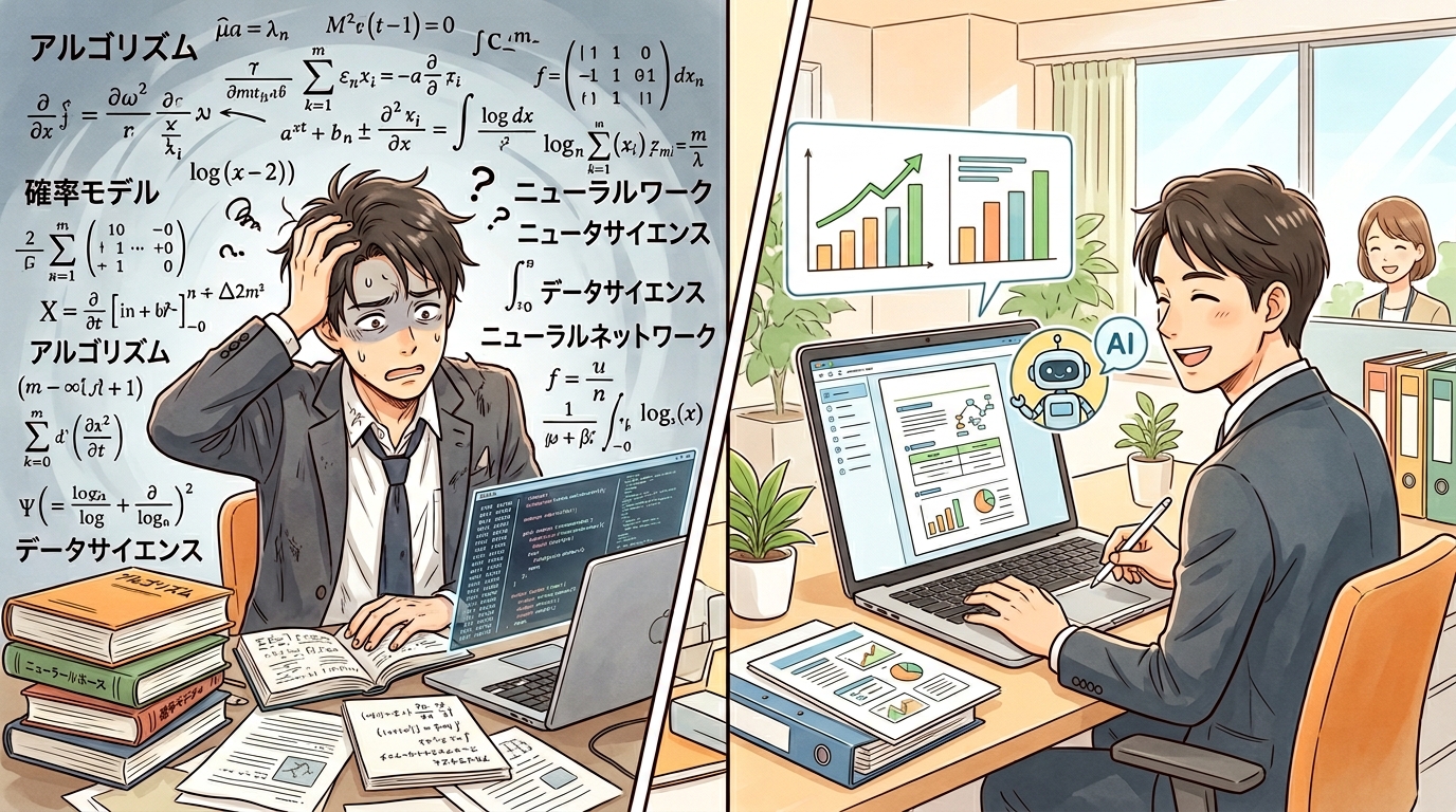 AIを実務に導入し、具体的な成果と業務効率化を実感して微笑むビジネスマン